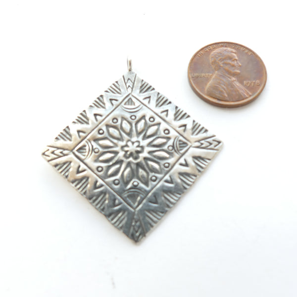 Thai Silver, Stamped Diamond Shape Pendant, 30x30mm