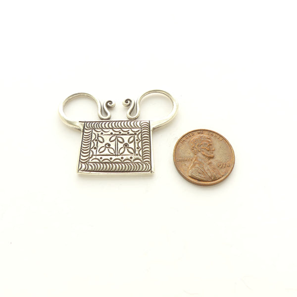 Thai Silver, Spirit Lock Pendant,  Geometric Stamped Designs, 40x30mm