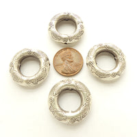 Thai Silver, Stamped Puffy Rings with Lucky Fish Designs, 25mm Outer Diameter, Sold Individually