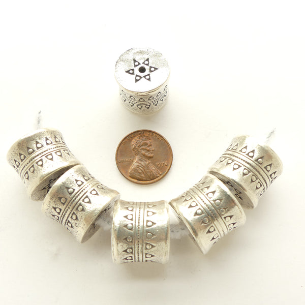 Thai Silver, Stamped Drum Shape 15x17mm, Sold Individually