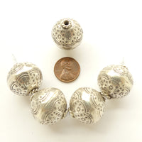 Thai Silver, Stamped Large Round Beads with Collars, 23mm Diameter, Sold Individually