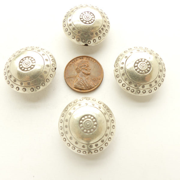 Thai Silver, Stamped Large Lentils (Puffy Round Beads) , 24mm Diameter, Sold Individually