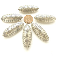 Thai Silver, Stamped Long Puffy Ovals, 45x18mm, Sold individually