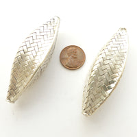 Thai Silver, Basketweave Large, Long 4-Sided with Tapered Ends, 65mm Long by 18mm at Center