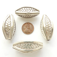 Thai Silver, Basketweave Smaller 4-Sided Oval, 39x15mm, Sold Individually