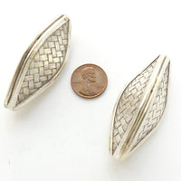 Thai Silver, Basketweave Pattern 3-Sided with Tapered Ends, 56x23mm, Sold Individually