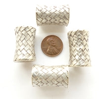 Thai Silver, Capstan Shape Beads in Basketweave Pattern, 26x15mm in Center. Sold Individually