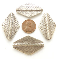 Thai Silver, Basketweave Flat Diamond Shape 32x24mm, Sold Individually