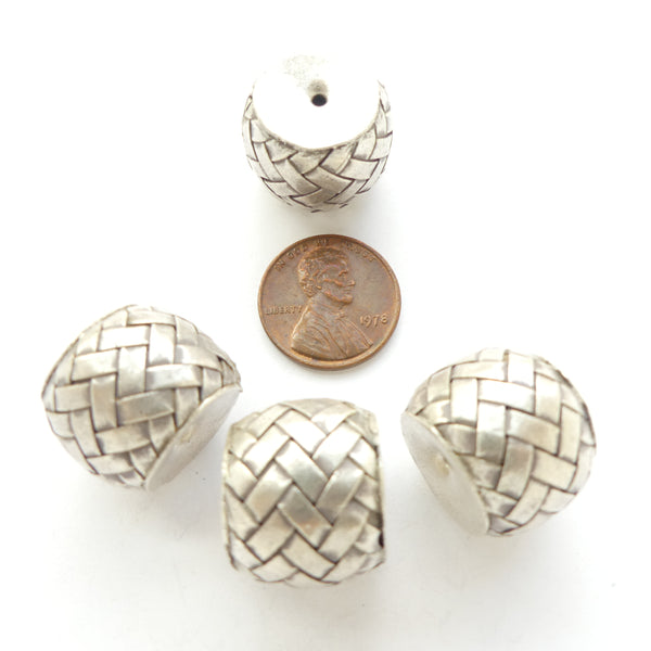 Thai Silver, Basketweave Oblates, 16x20mm, Sold Individually