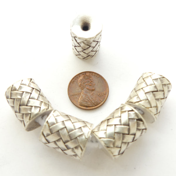 Thai Silver, Basketweave Pattern Cylinders, 17x9mm, Sold Individually