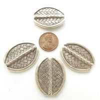 Thai Silver, Basketweave Large Flat Framed Oval, 30x26mm, Sold Individually