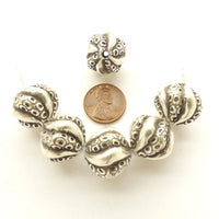 Thai Silver, Stamped Spiral Melon Beads, 17mm Diameter, Sold Individually