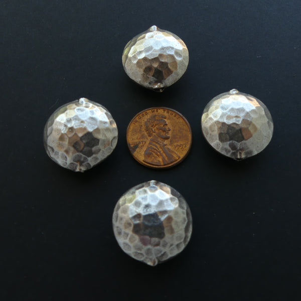 Thai Silver, Hammered Hollow Puffy Rounds aka Lentils, 20mm Diameter, Sold Individually