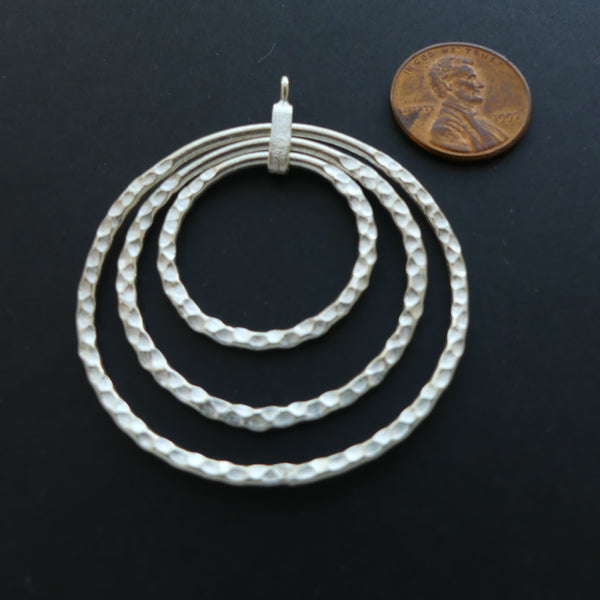 Thai Silver, Hammered Concentric Circles Pendants, 45mm Diameter