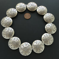 Thai Silver, Stamped Giant Lentils (Puffy Rounds) 30mm Diameter, Sold Individually