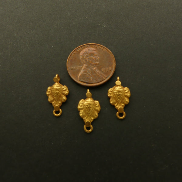 Gold, 22k Vintage Indian, Mini Pendants/Liinks with Floral/Leaf Design, 15mm Sold Individually