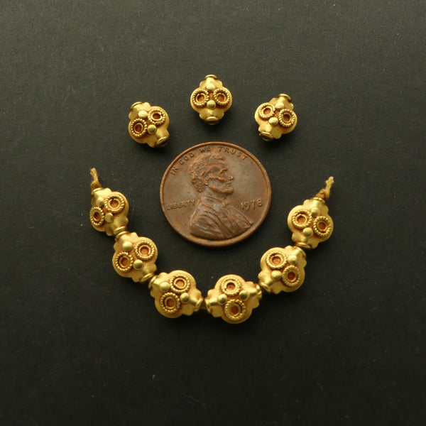 Gold 22k Vintage Indian, Distinctive Beads with Big "Eyes", 9x8mm, Sold Individually