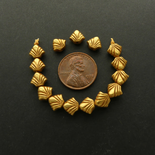 Gold 22K Vintage Indian, Pentagonal Beads with Fountain Design, 7x8mm, Sold Individually