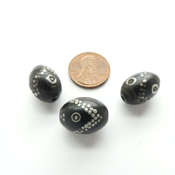 Yemeni, Black Coral and Silver Beads for a Vintage Prayer Strand, Set of 3