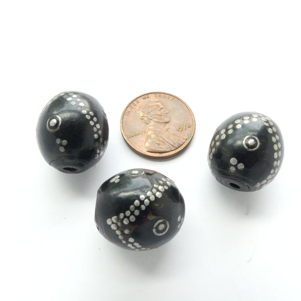 Yemeni, Black Coral and Silver Beads from Vintage Prayer Strand, Set of 3