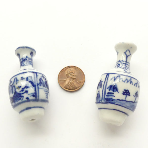 Blue & White Porcelain, Large Vase Shape Bead, 48mm Tall, Sold Individually