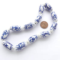 Blue & White Porcelain, Oval 29x12mm with Long Life & Peaches, Sets of