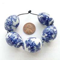 Blue & White Porcelain, Large Ovals 25x18mm, Sets of 5