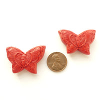 Cinnabar, New, Butterfly Shape Beads, 25x37mm, Sold by the Pair