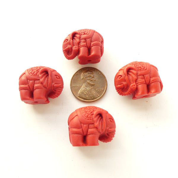 Cinnabar Elephants, New, Medium Large 18x20mm, Sold by the Pair