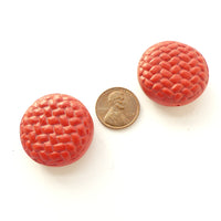 Cinnabar, New, Coin Shape Basletweave Pattern, 30mm Diameter, Sold by the Pair