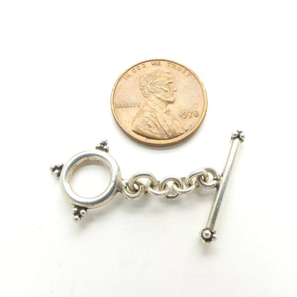 Clasp, Sterling Silver Toggle, Medium, Granulated & Antiqued, Ring 12mm