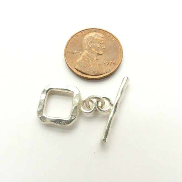 Clasp, Sterling Silver Toggle, Hammered Square, Bar 17mm long