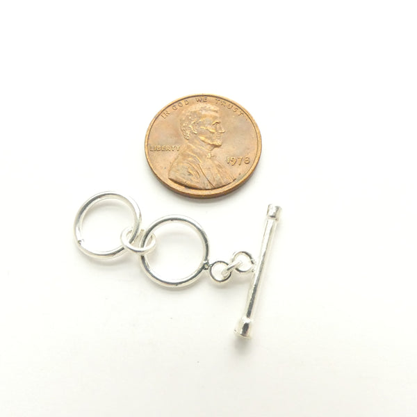 Clasp, Sterling Silver Toggle, Medium, Smooth, Set of One Bar with 2 Rings 12mm Diameter