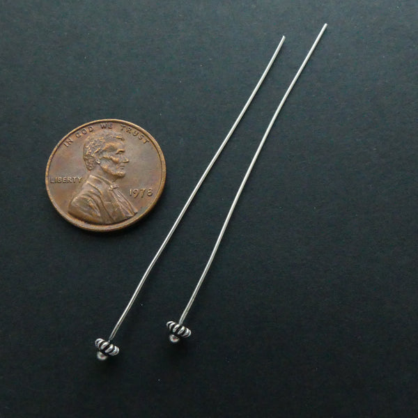 Headpin, Sterling Silver, 22 gauge with Small Wire Coiled Head, 2.25 i ...