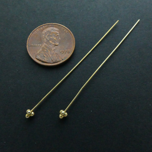 Headpins, Gold Vermeil with Granulated Heads, 24 Gauge, 2 Inches Long