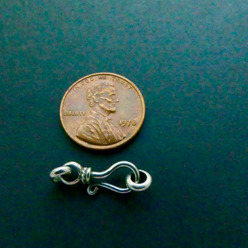 Clasp, Sterling Silver Hook & Eye, Antiqued, 20mm Including Rings