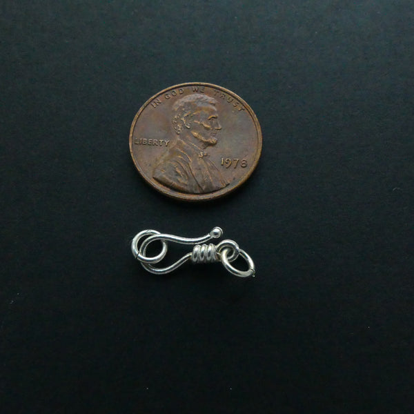 Clasp, Sterling Silver Hook & Eye, 17mm Including Ring