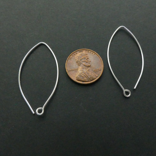 Earwires, Sterling Silver, Long Oval, 40mm.  Sold by the Pair