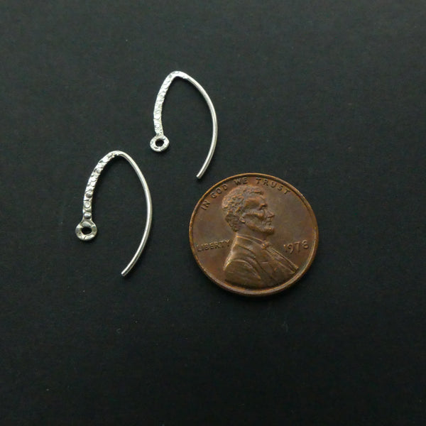 Earwires, Sterling Silver, Marquise Shape Hammered Oval 20mm. Sold by the Pair