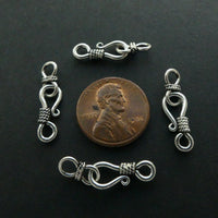 Clasp, Sterling Silver Hook & Eye, Small 23mm with Rings,  Sold by the Set of 4