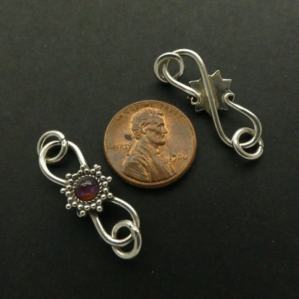 Clasp, Sterling Silver S-Hook, with Mini Garnet Cab, 30mm Long, Sold Individually