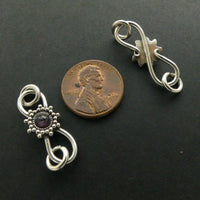 Clasp, Sterling Silver S-Hook, with Amethyst Mini Cab, 30mm Including Rings, Sold Individually