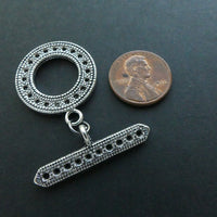 Clasp, Silver Tone Toggle, Large Granulated Ring & Bar, Ring Diameter 25mm, Sold Individually