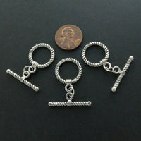 Clasp, Silver Tone Toggle, Twisted Wire Look, Ring 12mmn Diameter, Sold in Sets of 3