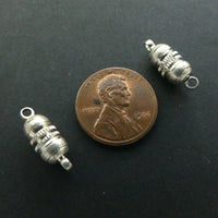 Clasp, Silver Tone Magnetic Barrel, 12mm Including Loops, Sold by the Set of 2