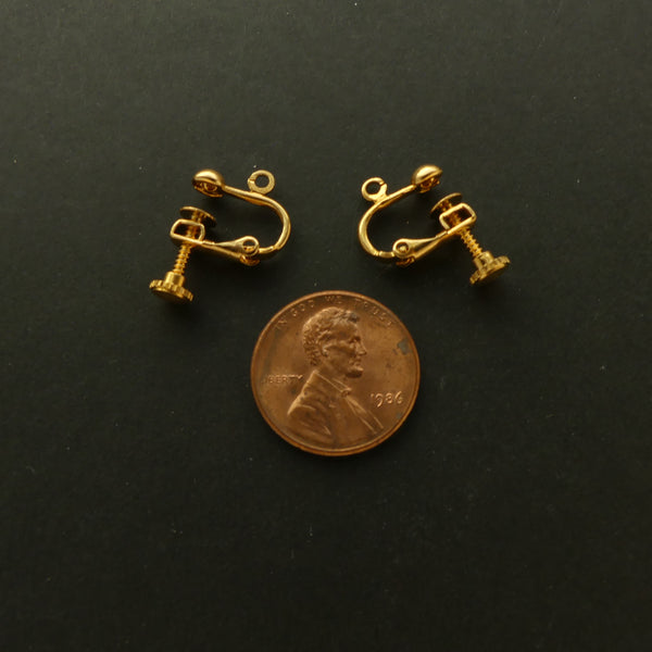 Ear Clip with Loop, Gold Plated with Screw Adjustment, Sold by the Pair