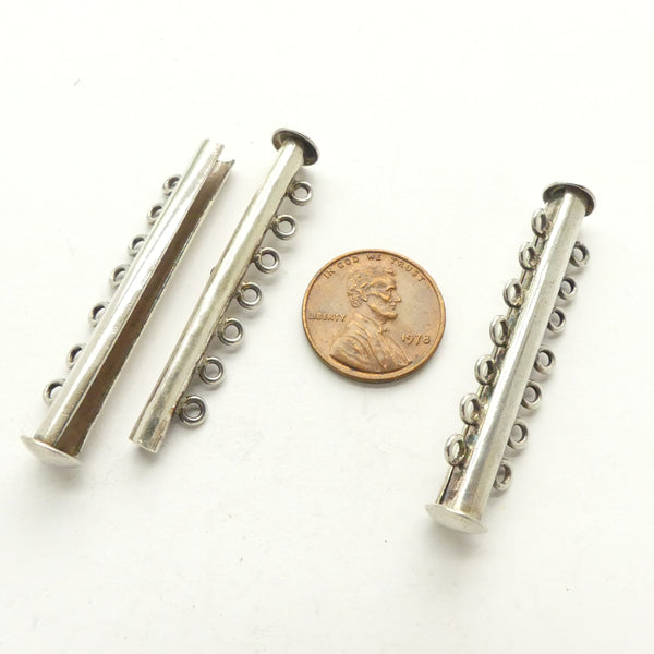 Clasp, Sterling Silver Sliders, Multi-strand with 7 loops, 50mm long, Sold Individually