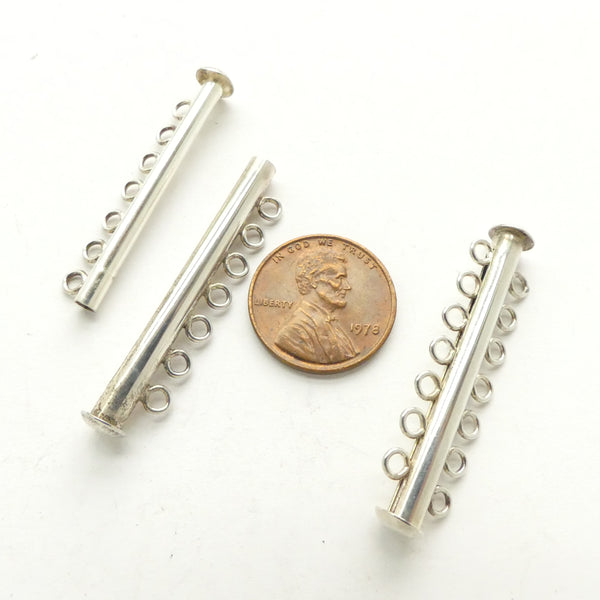 Clasp, Sterling Silver Sliders, Multi-Strand with 7 Loops, 40mm Long, Sold Individually