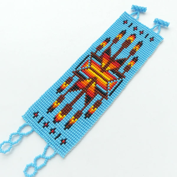 Wide Nativo Bracelet, Turquoise with Star Design, 2" Wide, Adjustable Lengths