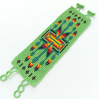 Wide Nativo Bracelet, Green with Star Design, 2" Wide, Adjustable lengths